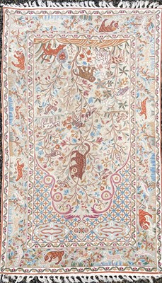 Lot 1242 - A Kashmir crewel work prayer rug / wall...