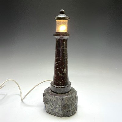 Lot 82 - A Cornish serpentine turned lighthouse lamp,...