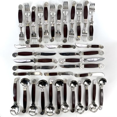 Lot 17 - A good Mexican silver and wood Aztec design...
