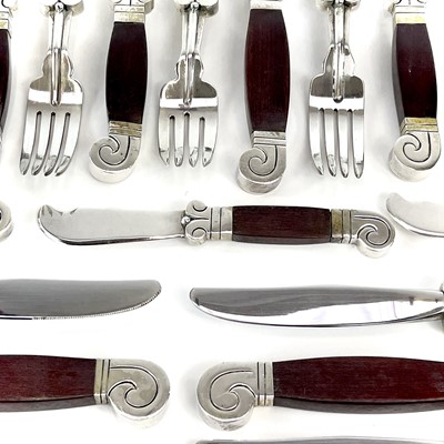 Lot 17 - A good Mexican silver and wood Aztec design...