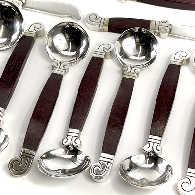 Lot 17 - A good Mexican silver and wood Aztec design...
