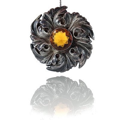 Lot 229 - A Scottish silver plaid brooch, leaf scroll...
