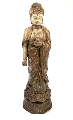 Lot 29 - A Chinese carved and painted wood figure of a...
