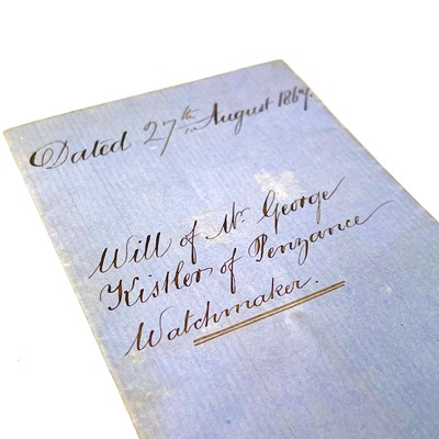 Lot 149 - A manuscript will for George Kistler Penzance...