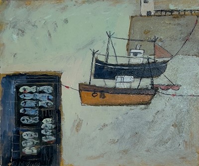 Lot 302 - Daphne MCCLURE (1930) Two Boats Oil on board...