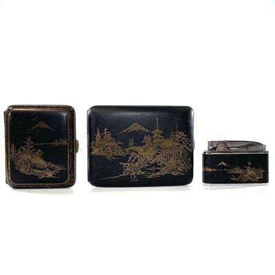 Lot 322 - Two Japanese damascened mixed metal cigarette...