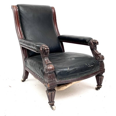Lot 3030 - A Victorian library mahogany armchair with...