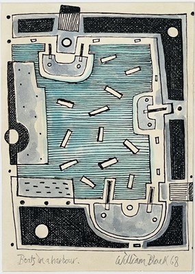 Lot 73 - William BLACK (XX) Boats in a Harbour Ink and...