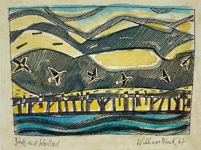 Lot 157 - William BLACK (XX) Birds and Woodland Ink and...