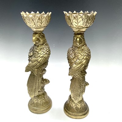 Lot 179 - A pair of gold painted parrot candleholders,...
