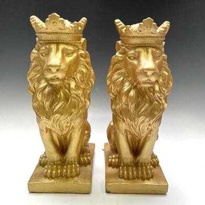 Lot 183 - A pair of gold painted concrete lions, height...