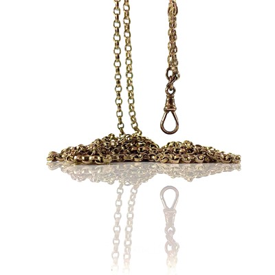 Lot 153 - A 9ct gold belcher link long guard chain,...