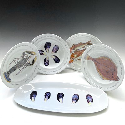 Lot 832 - A Limoges porcelain part fish service,...