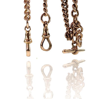 Lot 227 - A 9ct hallmarked rose gold Albert watch chain,...