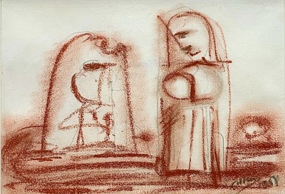 Lot 595 - Cecil COLLINS (1908-1989) Two Fools Pastel and...