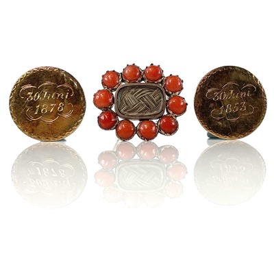 Lot 78 - A 19th century rose gold coral set mourning...