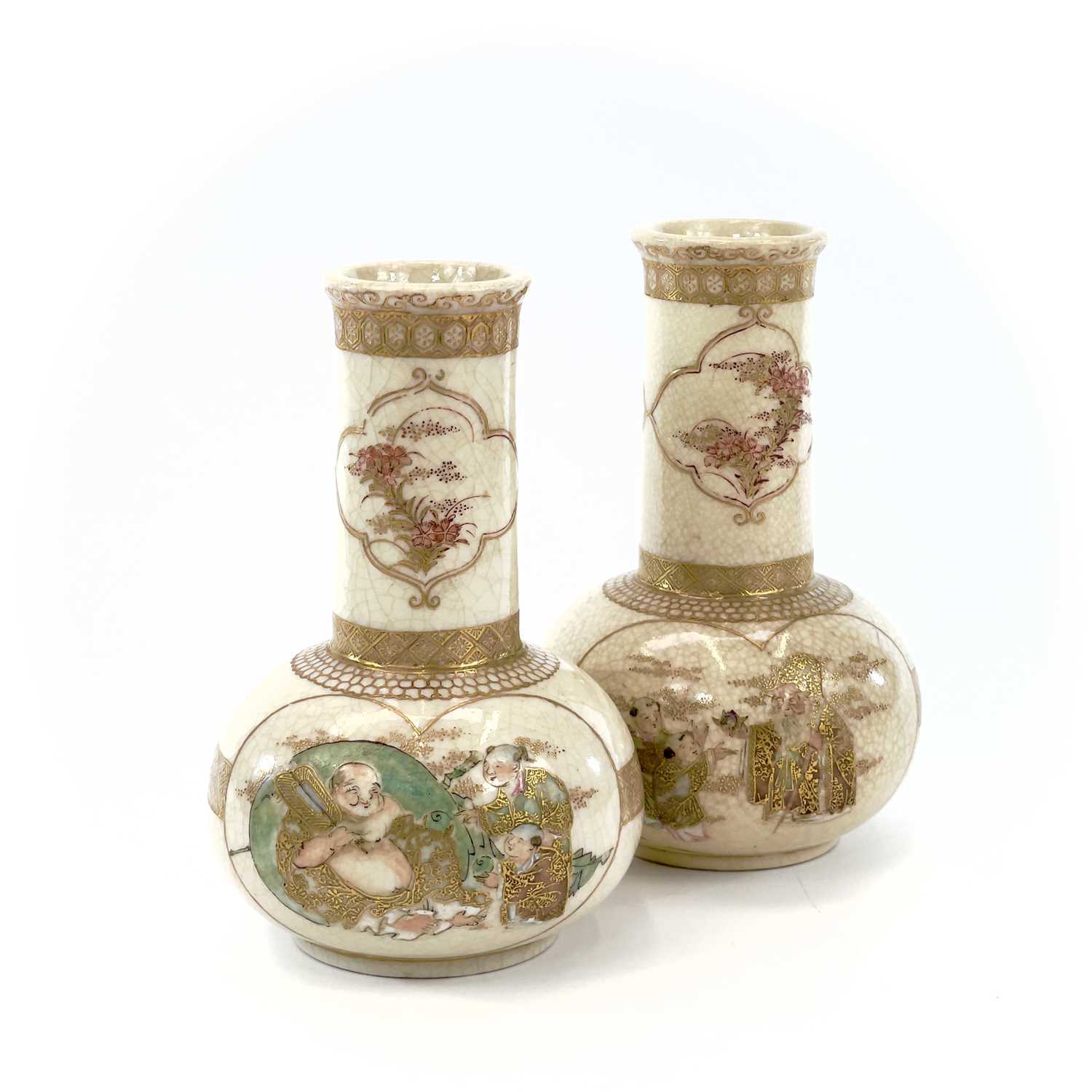 Lot 30 - A pair of Japanese Satsuma crackle-glazed...