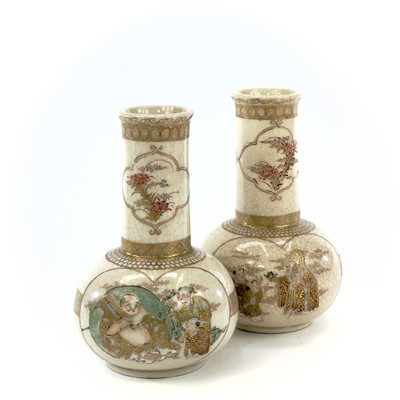 Lot 30 - A pair of Japanese Satsuma crackle-glazed...