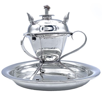 Lot 127 - An unusual Edwardian silver cigar lighter for three on circular stand, by Goldsmiths & Silversmiths.