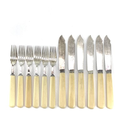 Lot 28 - An Edwardian silver and ivory fish knife and...