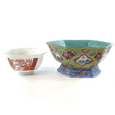 Lot 301 - A Chinese hexagonal footed porcelain bowl,...