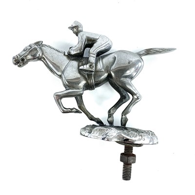 Lot 161 - A chrome plated horse and jockey car mascot,...