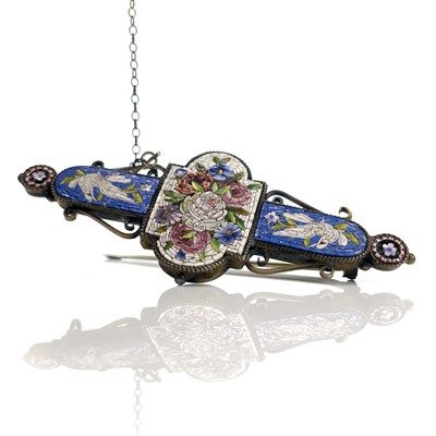 Lot 255 - A 19th century micro mosaic silver mounted brooch.