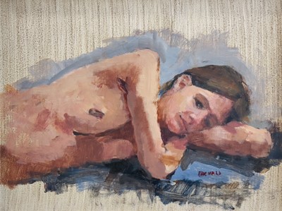 Lot 239 - Eric WARD (1945) Reclining Nude Oil on board...