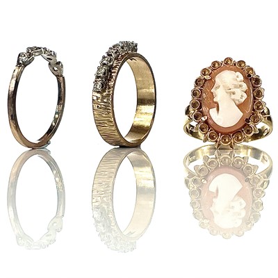 Lot 97 - Two 9ct diamond set rings, together with a...