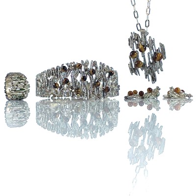 Lot 277 - A suite of 1960/70's silver naturalistic cast...