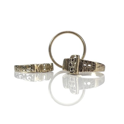 Lot 46 - Three 9ct gold rings, 6.38g.