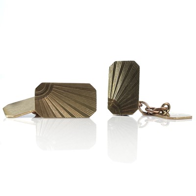 Lot 240 - A pair of 9ct gold cufflinks with engine...