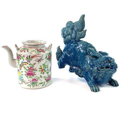 Lot 302 - A Chinese Canton porcelain teapot, 19th...