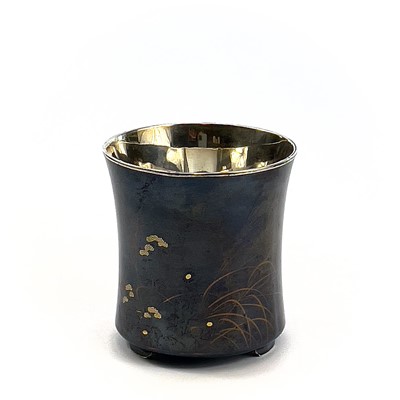 Lot 303 - A Japanese silver cylindrical brush pot, Meiji...