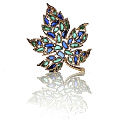 Lot 270 - A gilt metal and enamel leaf shaped brooch by...