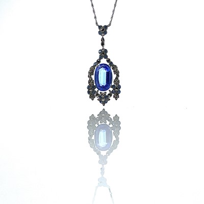 Lot 66 - An Art Deco silver, blue stone and marcasite...