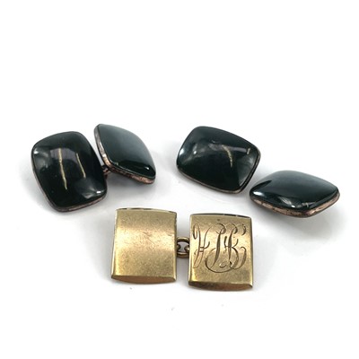 Lot 99 - A pair of 9ct rose gold green jadeite faced...
