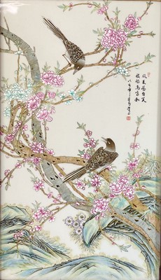 Lot 46 - A large Chinese famille rose porcelain plaque,...