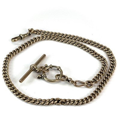 Lot 159 - A 9ct rose gold curb link Albert watch chain,...