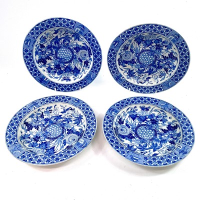 Lot 184 - Four 19th century blue and white transfer printed creamware dishes.