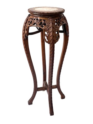 Lot 164 - A Chinese carved hardwood marble top vase...