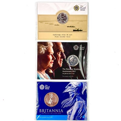 Lot 229 - G.B. Fine Silver £20 coins (x2) plus £50 coin.