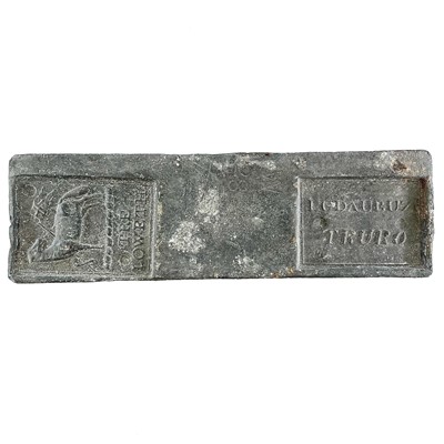 Lot 397 - A late 19th century Treloweth 28lb tin ingot...