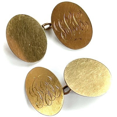 Lot 179 - A pair of 18ct gold cufflinks of oval form,...