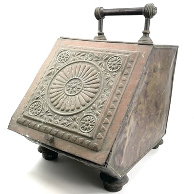 Lot 111 - An Aesthetic movement brass coal box with a...
