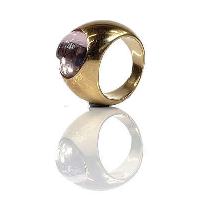 Lot 218 - A Lalique silver gilt peach glass set ring,...