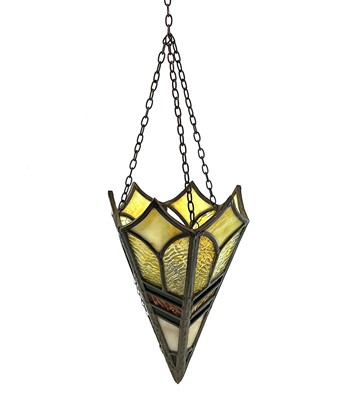 Lot 144 - An Art Deco stained glass and lead hanging...