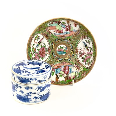 Lot 160 - A Chinese blue and white porcelain cylindrical...