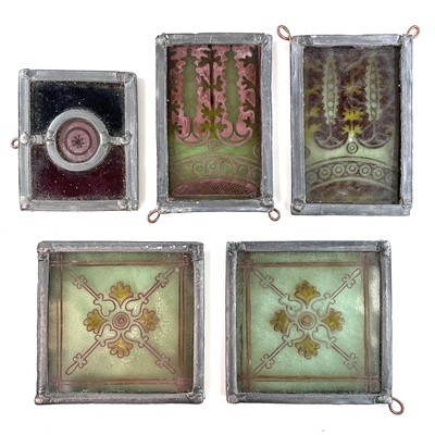 Lot 125 - Victorian painted glass panels within lead...