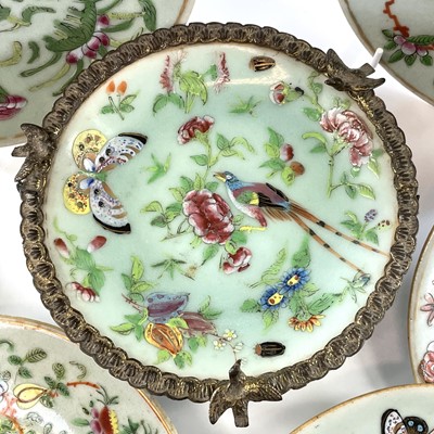 Lot 23 - Eight Chinese Canton celadon porcelain plates,...